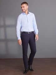 Blue Regular Fit 100% Cotton Signature Textured Double Cuff Smart Shirt With Trim Detail - Image 2 of 8