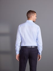 Blue Regular Fit 100% Cotton Signature Textured Double Cuff Smart Shirt With Trim Detail - Image 3 of 8