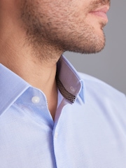 Blue Regular Fit 100% Cotton Signature Textured Double Cuff Smart Shirt With Trim Detail - Image 4 of 8