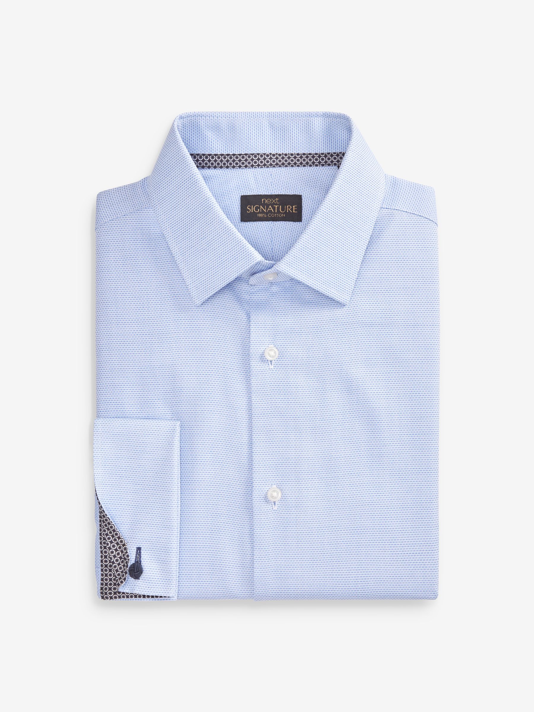 Blue Long Sleeve Shirt with contract trimming // Dual cuffs// contemporary fit main image 1