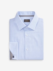 Blue Regular Fit 100% Cotton Signature Textured Double Cuff Smart Shirt With Trim Detail - Image 6 of 8