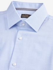 Blue Regular Fit 100% Cotton Signature Textured Double Cuff Smart Shirt With Trim Detail - Image 7 of 8