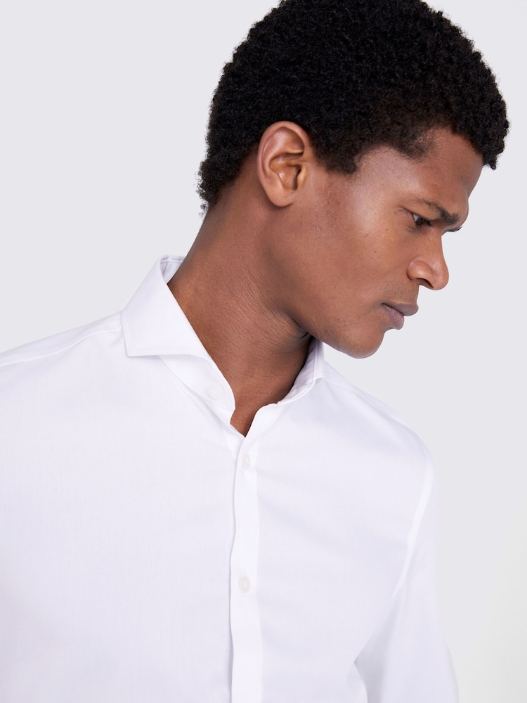 MOSS White Slim Fit Pinpoint Oxford Non Iron 100% Cotton Shirt - Image 2 of 5