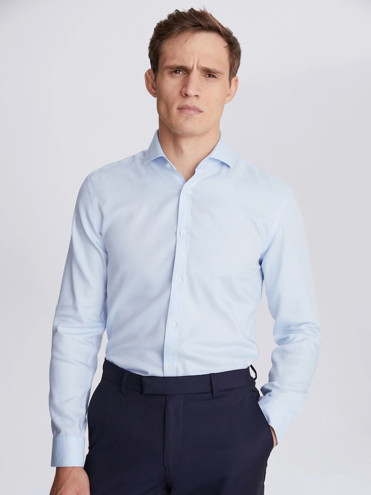 MOSS Royal Blue Slim Oxford Non Iron 100% Cotton Shirt - Image 1 of 4