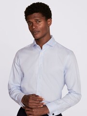 MOSS Sky Blue Tailored Fit Double Cuff Non Iron Twill 100% Cotton Shirt - Image 1 of 4