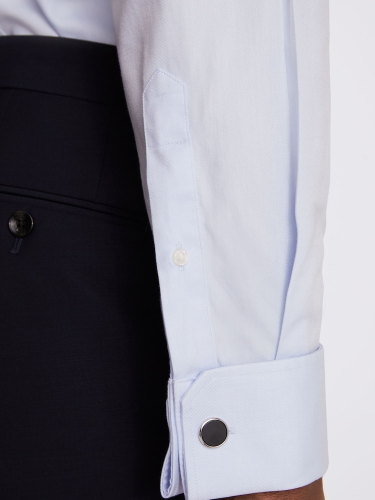 MOSS Sky Blue Tailored Fit Double Cuff Non Iron Twill 100% Cotton Shirt - Image 2 of 4