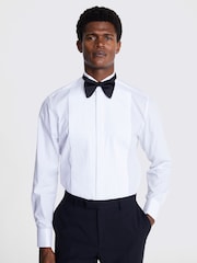 MOSS White Tailored Fit Wing Collar Pleated 100% Cotton Dress Shirt - Image 1 of 5