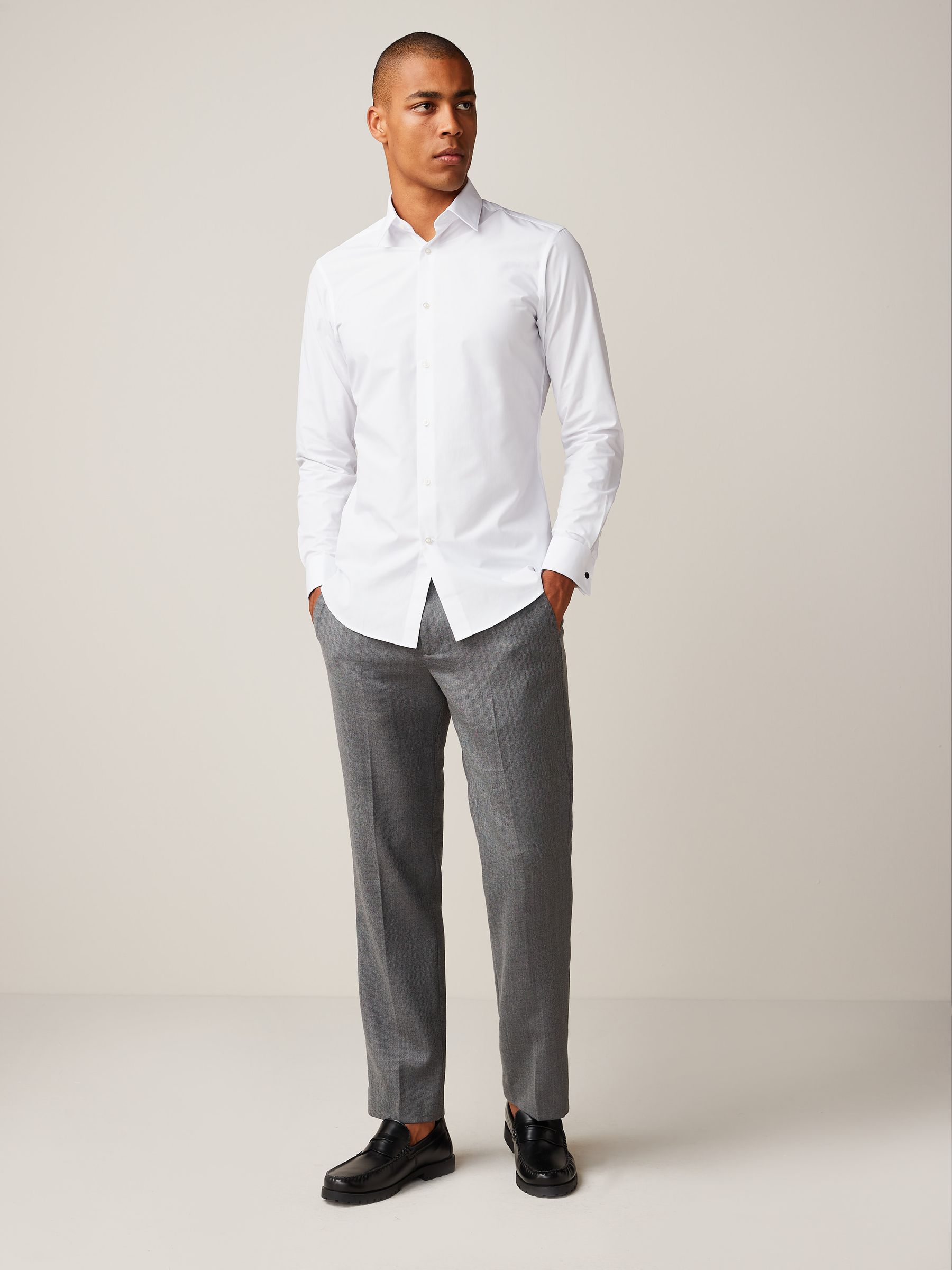 Buy White Slim Fit Easy Care Double Cuff Smart Shirt from