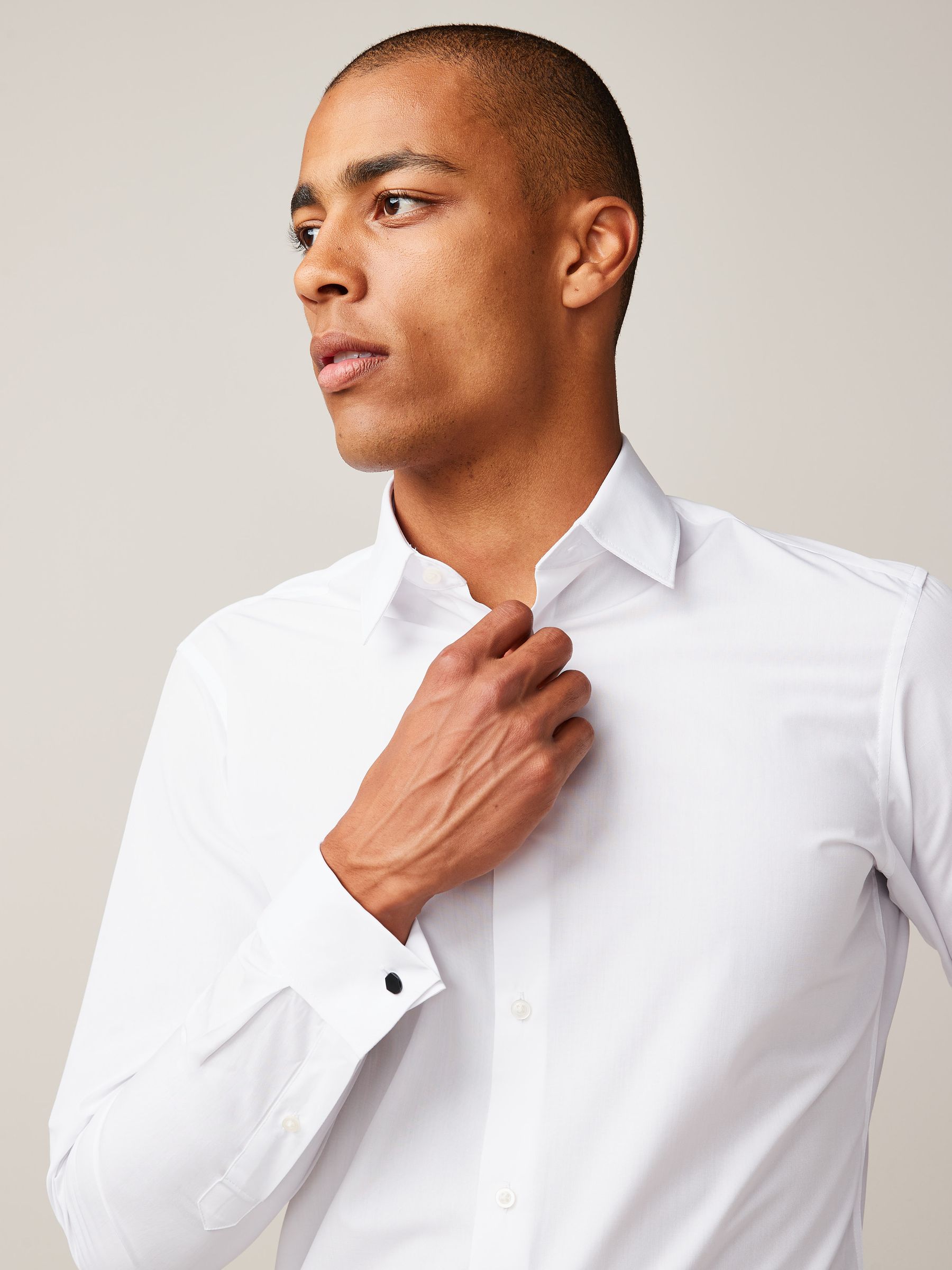 Buy White/Blue Easy Care Textured Slim Fit Single Cuff Smart