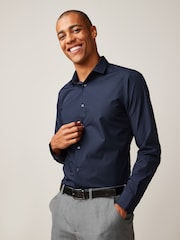 Blue Navy Slim Fit Easy Care Single Cuff Smart Shirt - Image 1 of 7