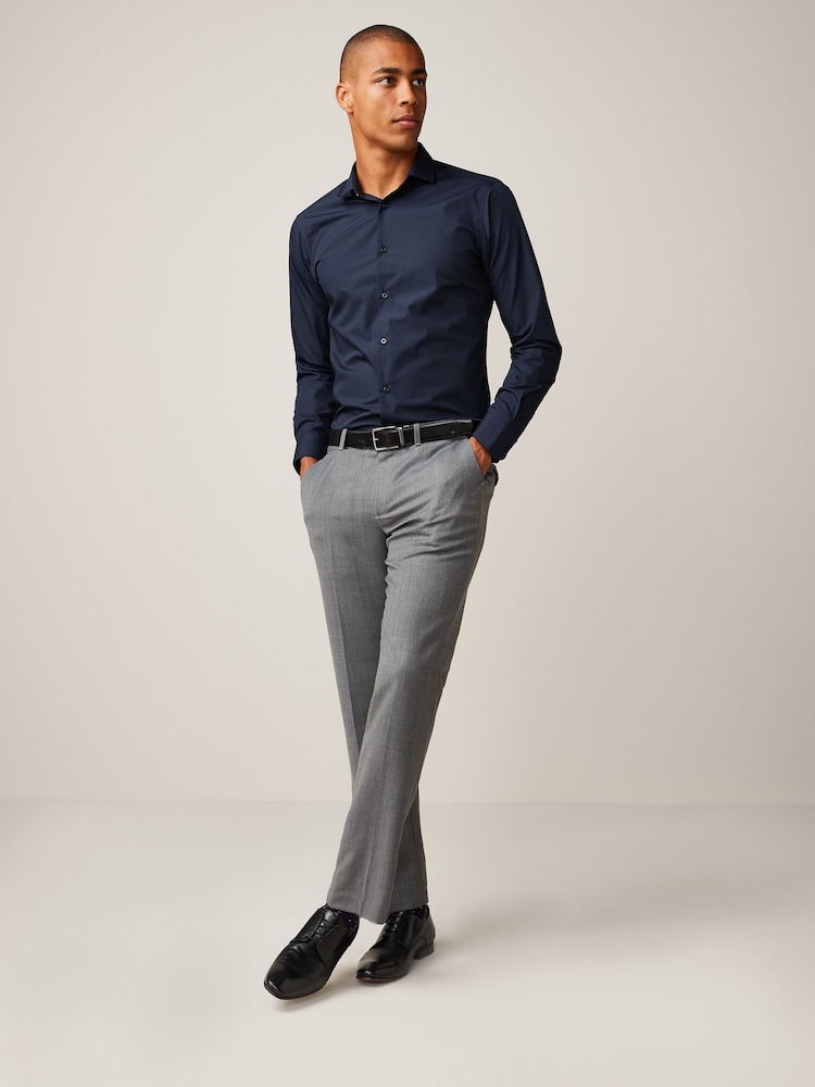 Blue Navy Slim Fit Easy Care Single Cuff Smart Shirt - Image 2 of 7
