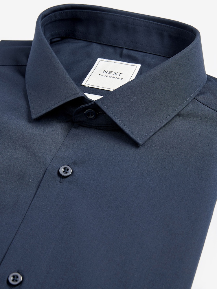 Marineblauw - Slim Fit - Strijkvrij net overhemd met enkele manchet - Image 6 of 7