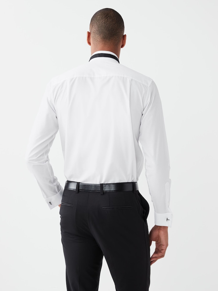 White Slim Fit Easy Care Double Cuff Wing Collar Smart Shirt - Image 2 of 6