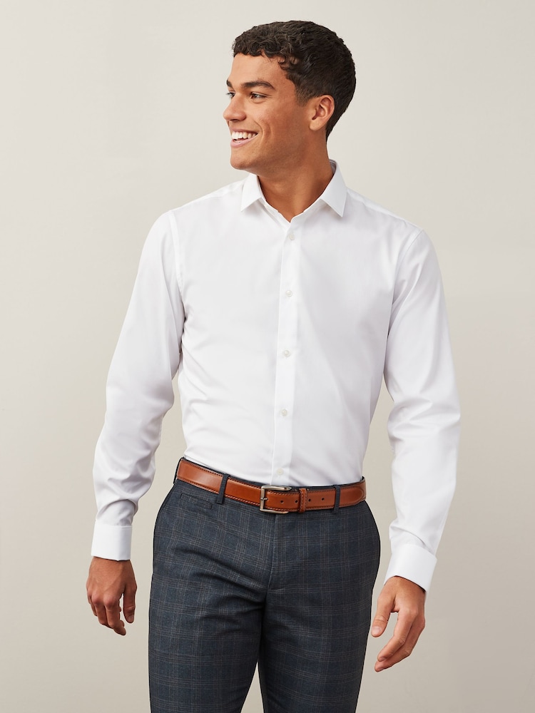 White Regular Fit Easy Care Double Cuff Smart Shirt - Image 1 of 7