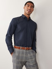 Blue Navy Regular Fit Easy Care Single Cuff Smart Shirt - Image 1 of 7