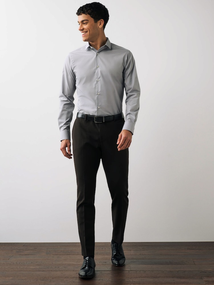 Light Grey Slim Fit Easy Care Single Cuff Shirt - Image 3 of 8