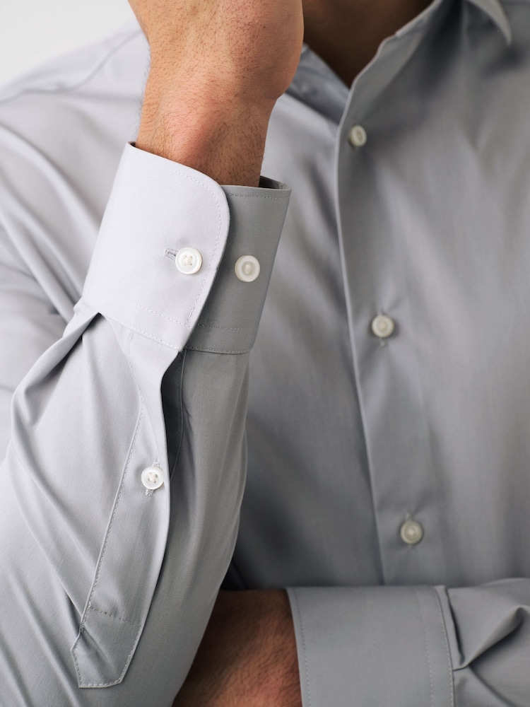 Light Grey Slim Fit Easy Care Single Cuff Shirt - Image 5 of 8