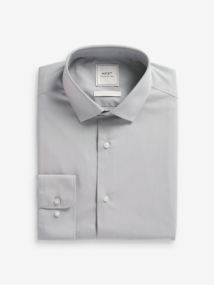 Light Grey Slim Fit Easy Care Single Cuff Shirt - Image 6 of 8