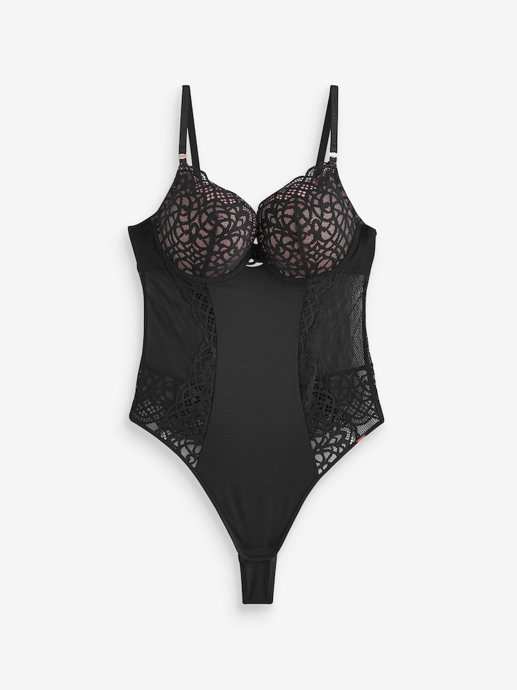 Lipsy Black Swirl Lace Triple Boost Pad Plunge Bodysuit - Image 5 of 5