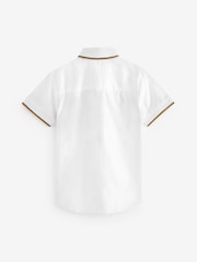 White & Tan Brown Check Short Sleeve Colourblock Shirt (3-16yrs) - Image 2 of 3