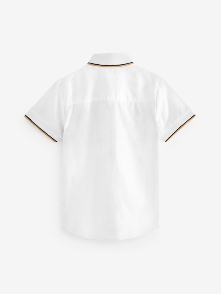 White & Tan Brown Check Short Sleeve Colourblock Shirt (3-16yrs) - Image 2 of 3