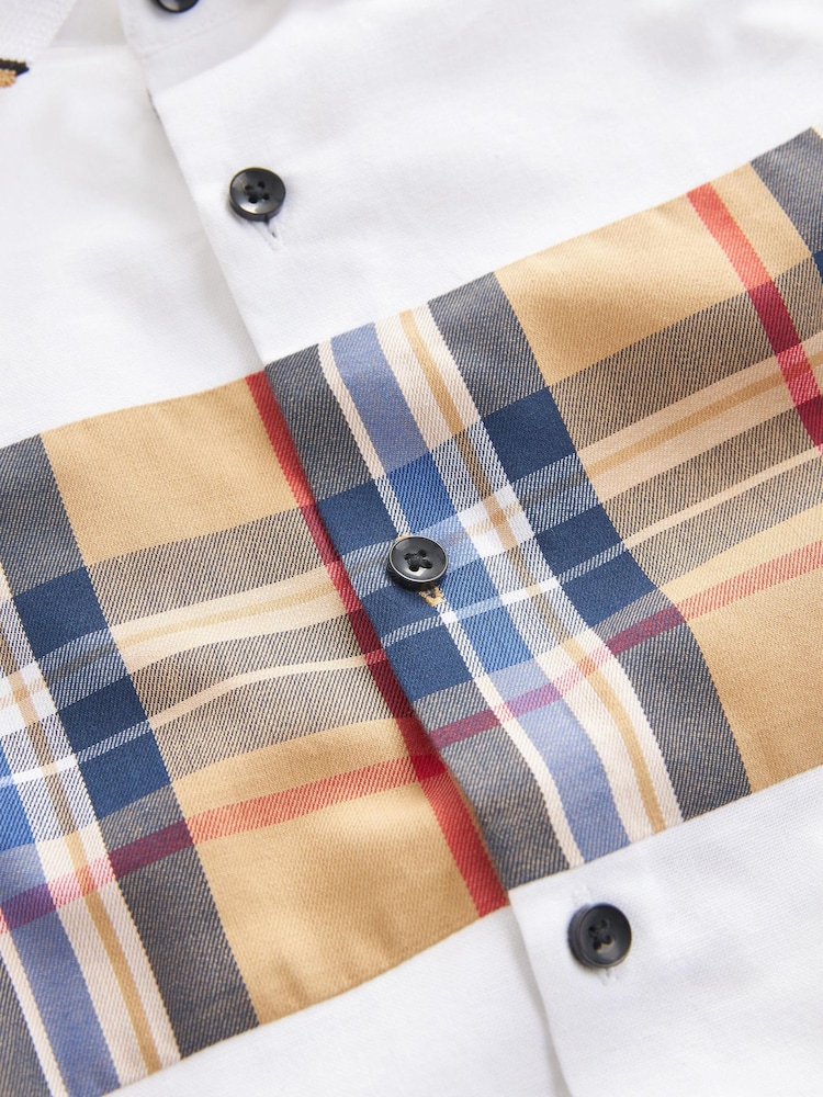 White & Tan Brown Check Short Sleeve Colourblock Shirt (3-16yrs) - Image 3 of 3