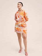 Mango Orange Flowy Printed Summer Dress - Image 3 of 9