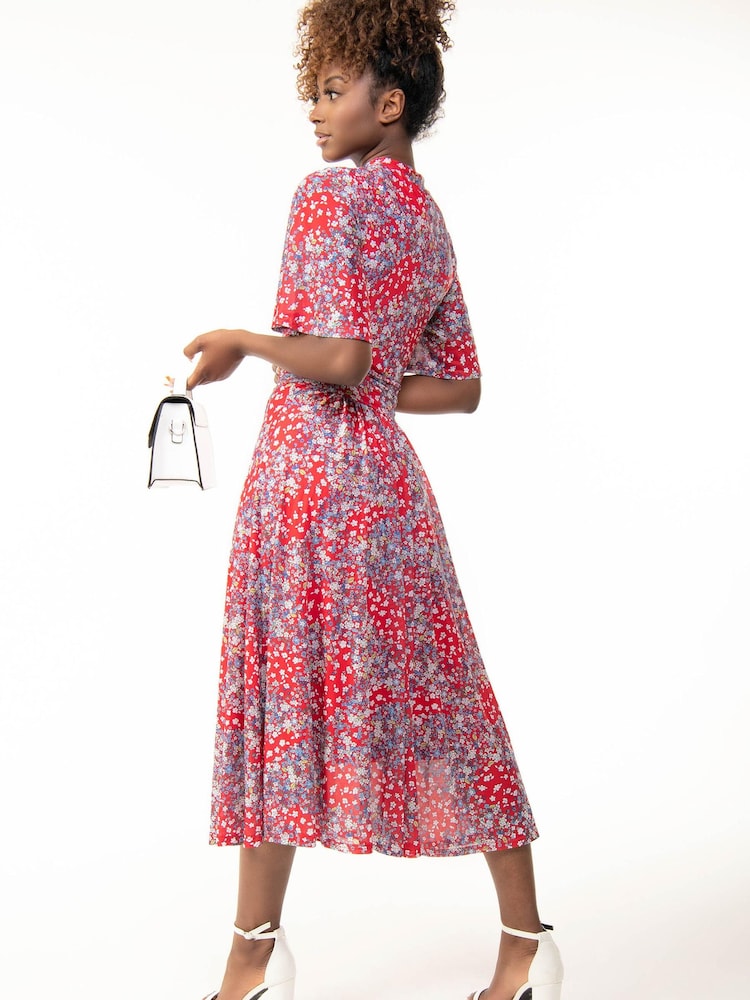 Jolie Moi Red Turtle Neck Mesh Maxi Dress - Image 3 of 5