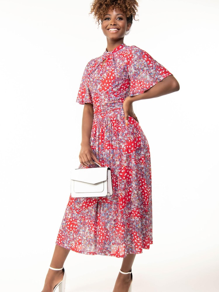 Jolie Moi Red Turtle Neck Mesh Maxi Dress - Image 4 of 5