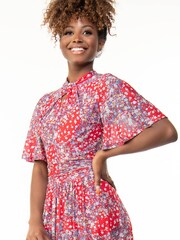 Jolie Moi Red Turtle Neck Mesh Maxi Dress - Image 5 of 5