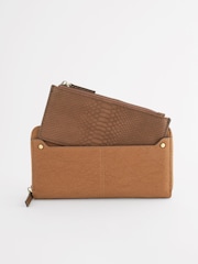 Tan Brown Large Purse With Pull-Out Zip Coin Purse - Image 3 of 6