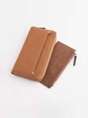 Tan Brown Large Purse With Pull-Out Zip Coin Purse - Image 5 of 6