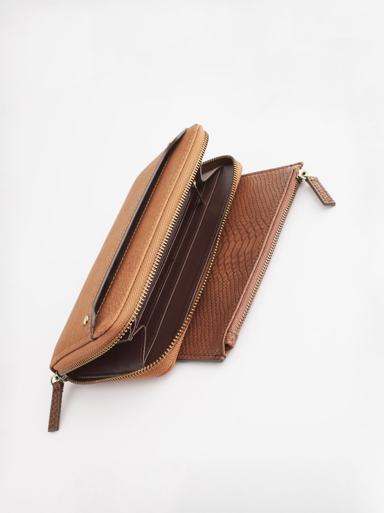 Tan Brown Large Purse With Pull-Out Zip Coin Purse - Image 6 of 6