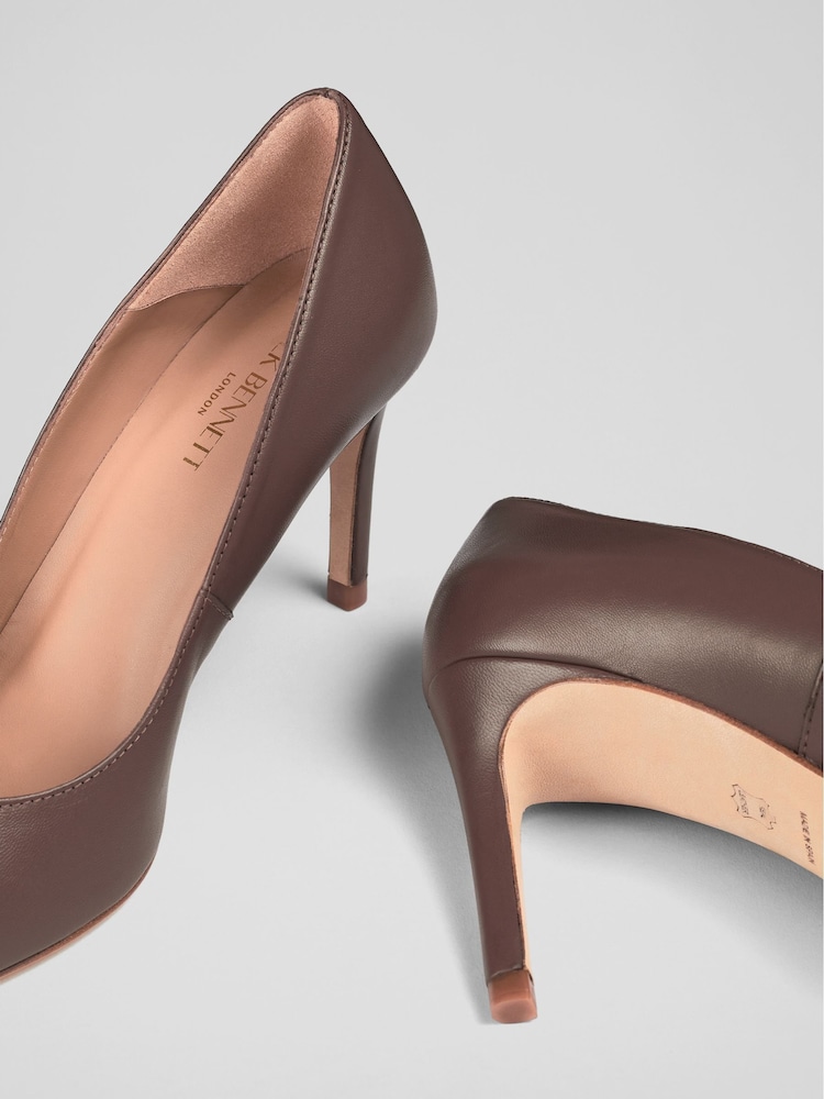 LK Bennett Brown Floret Leather Pointed Court Shoes - Image 4 of 4