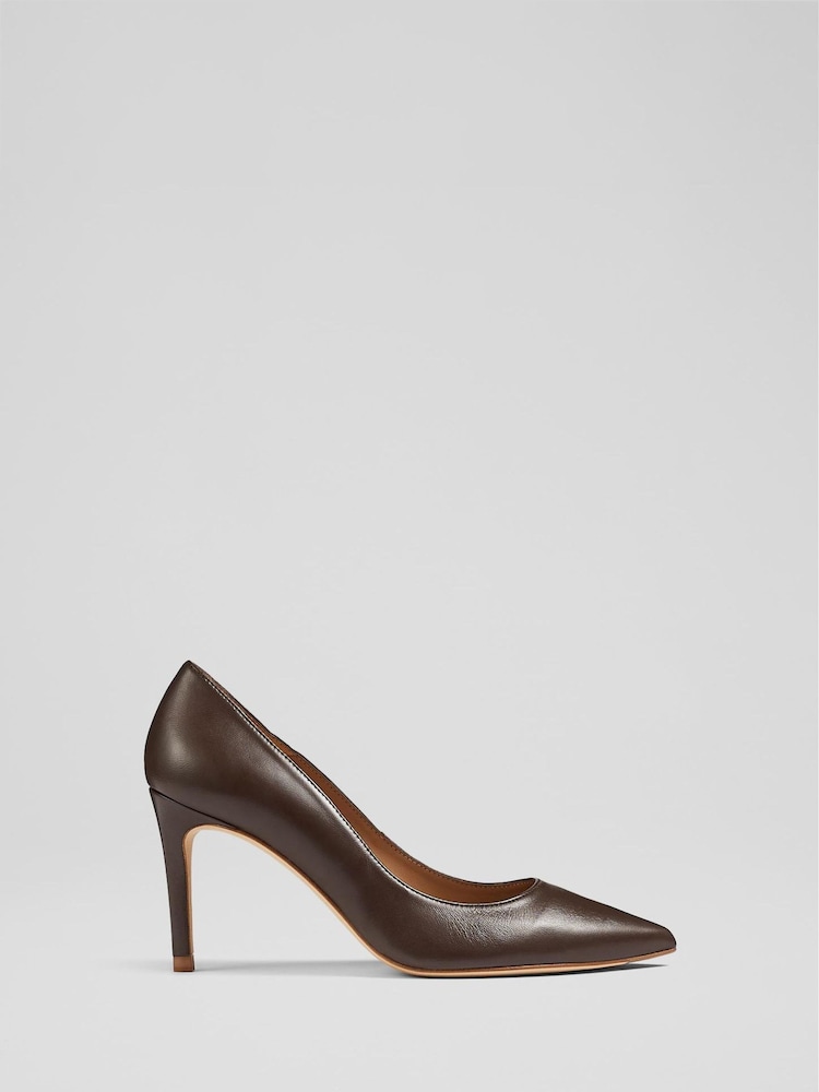 LK Bennett Chocolate Brown Floret Leather Pointed Court Shoes - Image 1 of 4