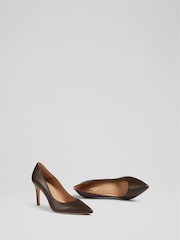 LK Bennett Chocolate Brown Floret Leather Pointed Court Shoes - Image 3 of 4