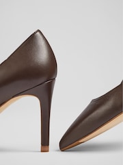 LK Bennett Chocolate Brown Floret Leather Pointed Court Shoes - Image 4 of 4