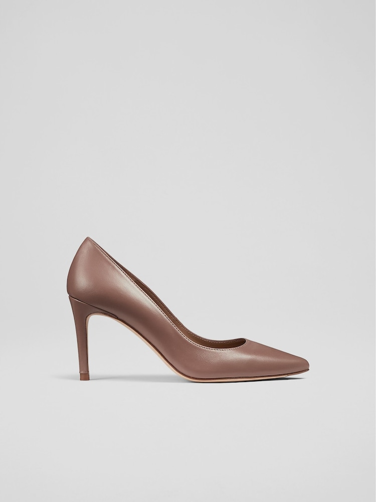 LK Bennett Light Brown Floret Leather Pointed Court Shoes - Image 1 of 4