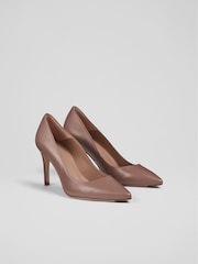 LK Bennett Light Brown Floret Leather Pointed Court Shoes - Image 2 of 4