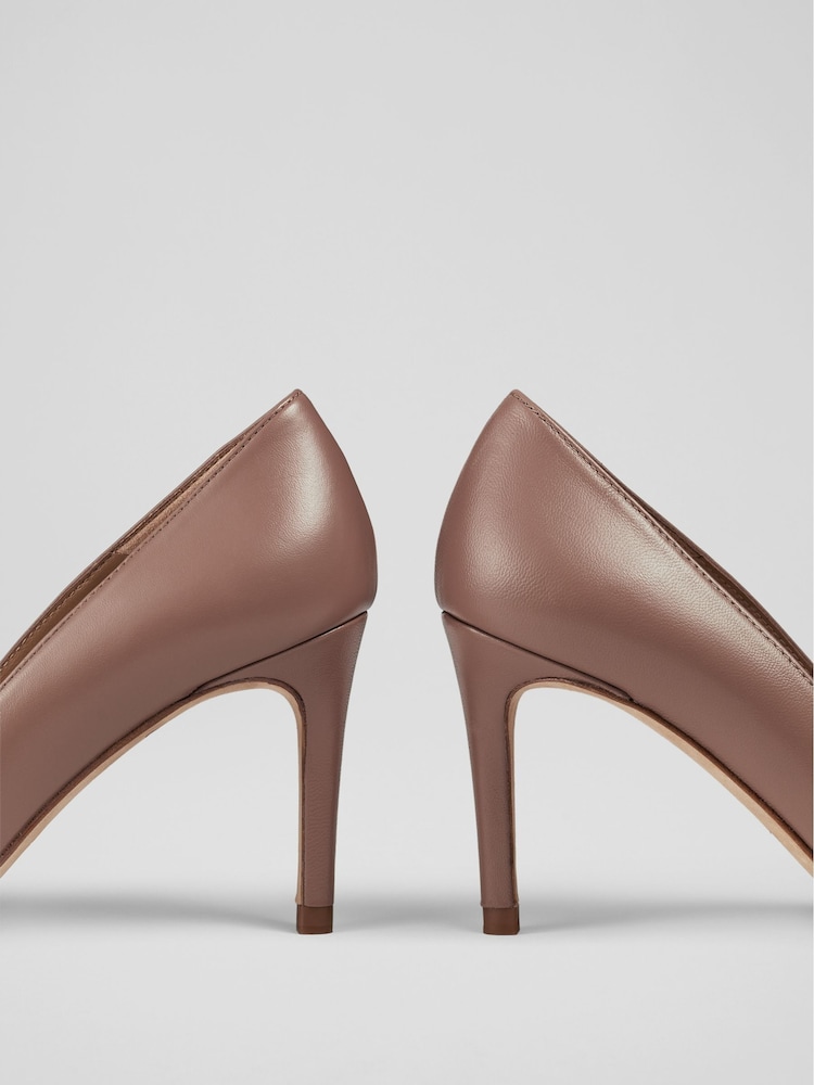 LK Bennett Light Brown Floret Leather Pointed Court Shoes - Image 4 of 4