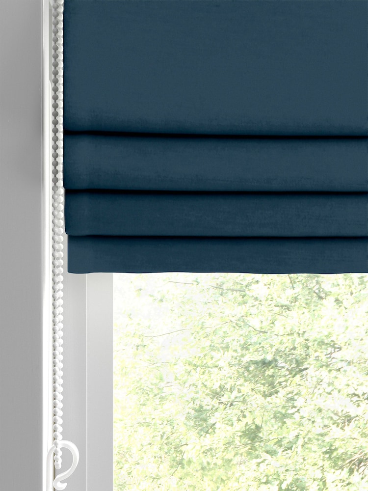Indigo Blue Montero Velvet Made To Measure Roman Blinds - Image 2 of 6