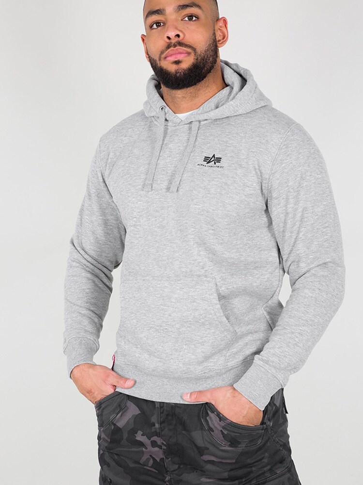 Alpha Industries Grey 100% Cotton Basic Small Logo Heather Hoodie - Image 1 of 7