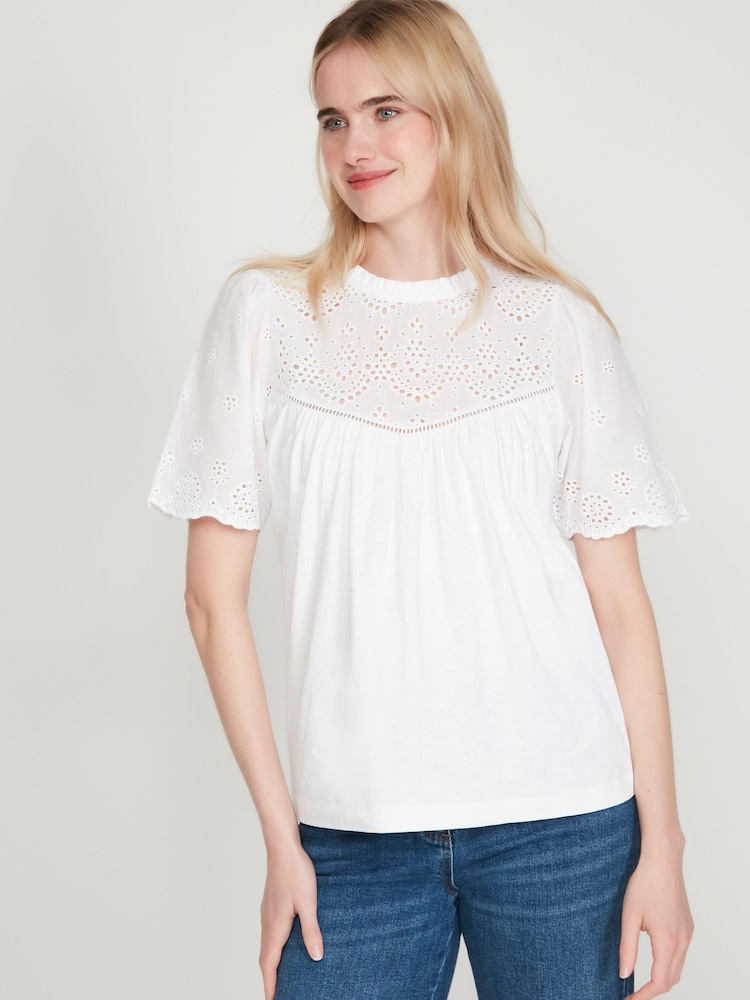 M&Co White Broderie Woven Top - Image 1 of 6