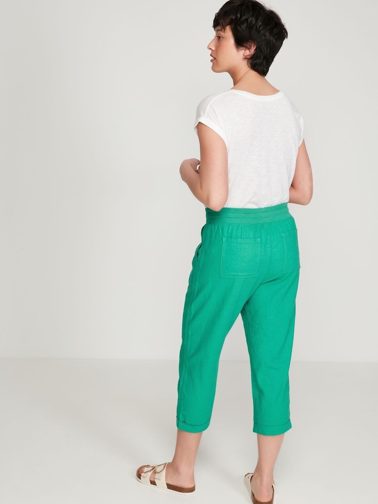 M&Co Green Petite Cropped Linen Trousers - Image 2 of 5