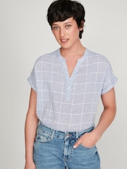 M&Co Blue Petite Check Top - Image 1 of 6