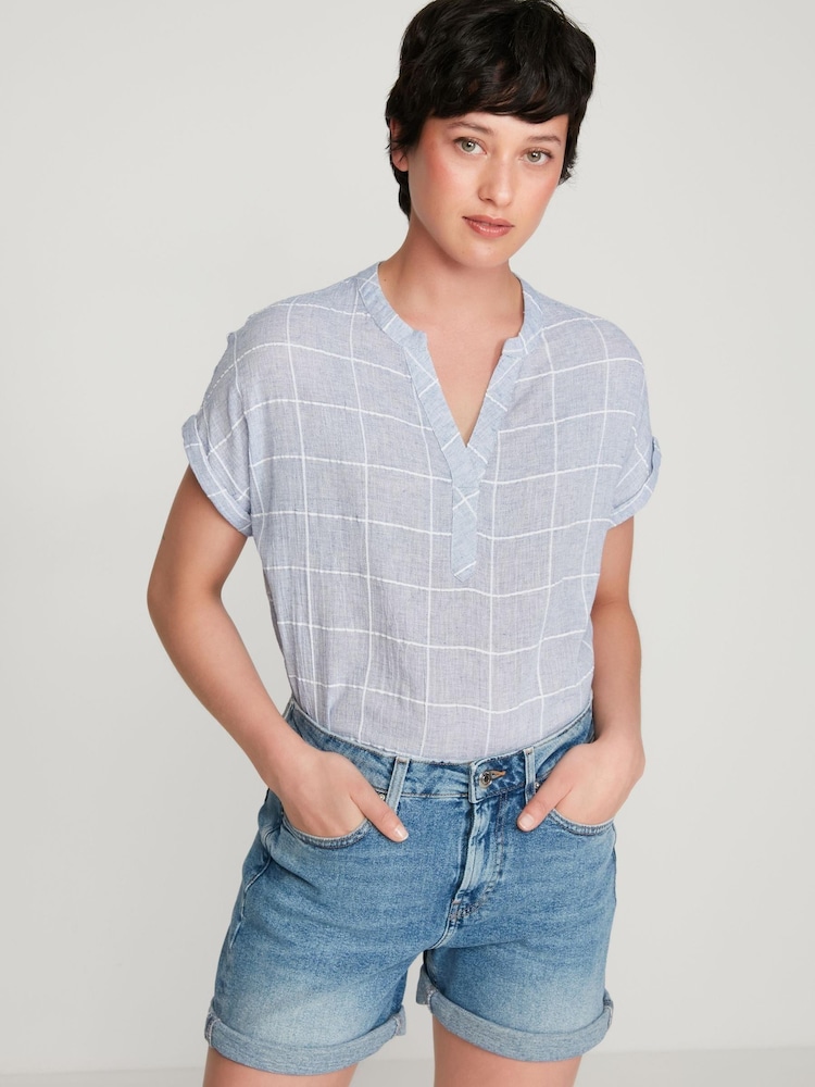 M&Co Blue Petite Check Top - Image 2 of 6