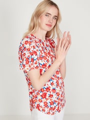 M&Co Geblümtes T-Shirt mit Rückenreißverschluss, Rot - Bild 2 von 6