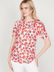 M&Co Geblümtes T-Shirt mit Rückenreißverschluss, Rot - Bild 3 von 6