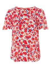 M&Co Geblümtes T-Shirt mit Rückenreißverschluss, Rot - Bild 6 von 6