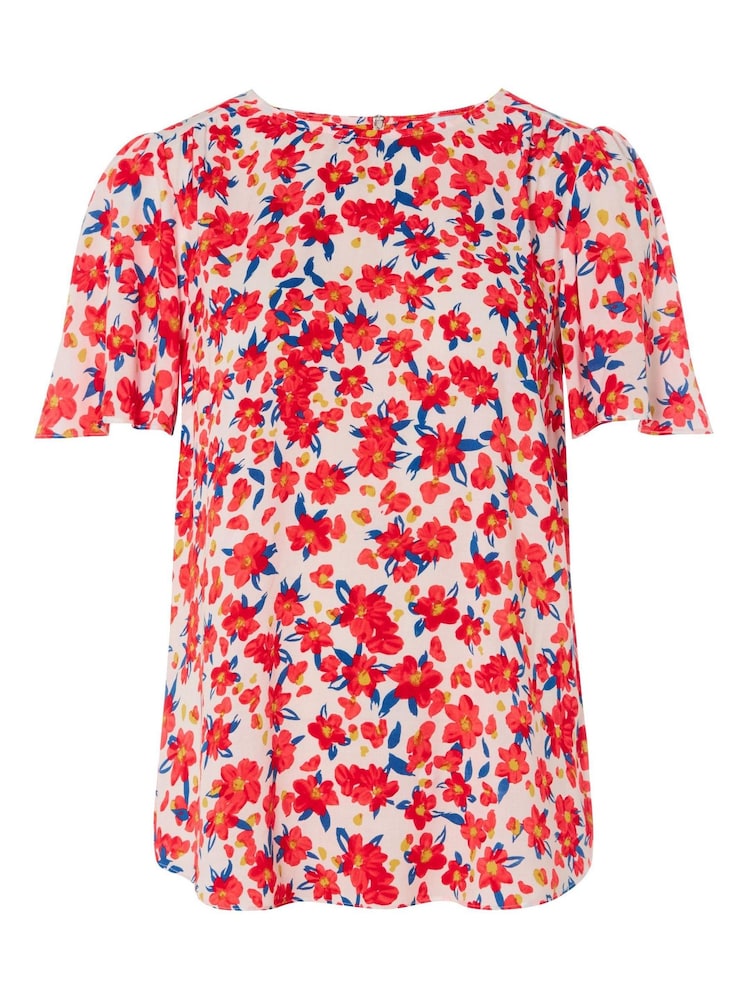 M&Co Geblümtes T-Shirt mit Rückenreißverschluss, Rot - Bild 6 von 6